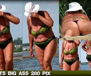 BBW GRANNY on the beach (Big ass fat tits)